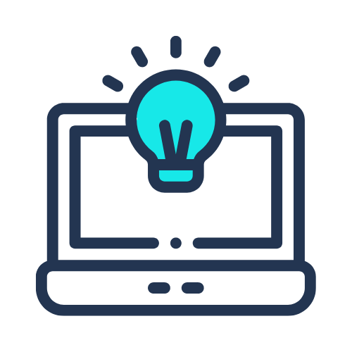 An icon of a laptop with a glowing light bulb above the screen symbolizes innovation in technology, much like a top-tier cleaning service brightening your space.