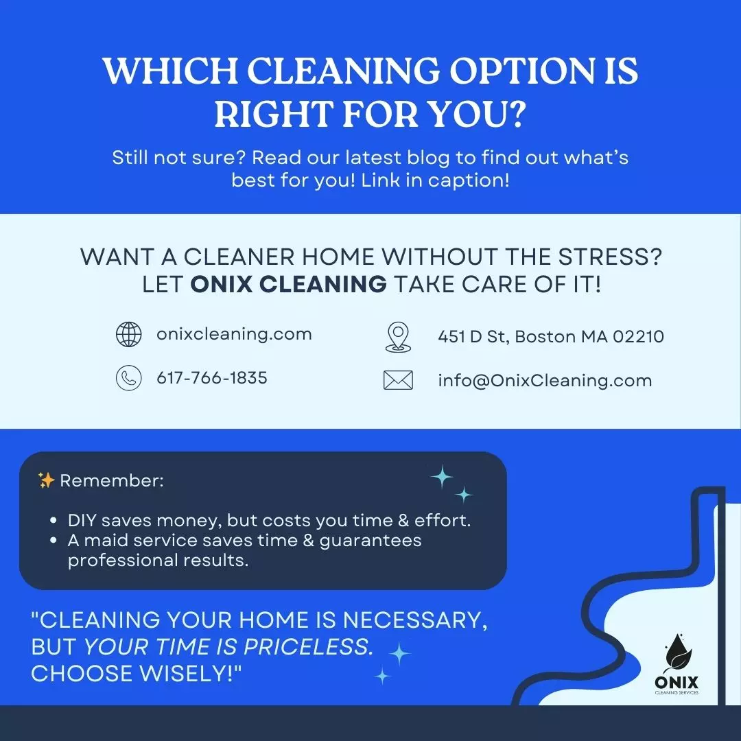 Promotional graphic for Onix Cleaning, including services offered, contact information, and a call to action.